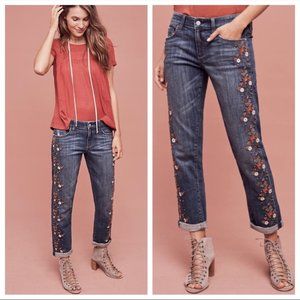 New Pilcro Hyphen Mid- Rise Embroidered Crop Jeans